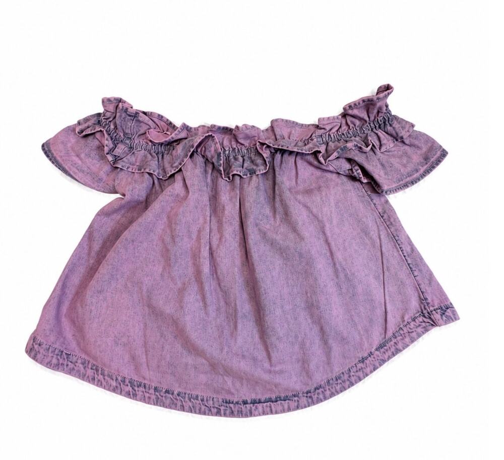 Free People Maxine Top Orchid Overdye Off Shoulder Ruffle Cotton SZ S